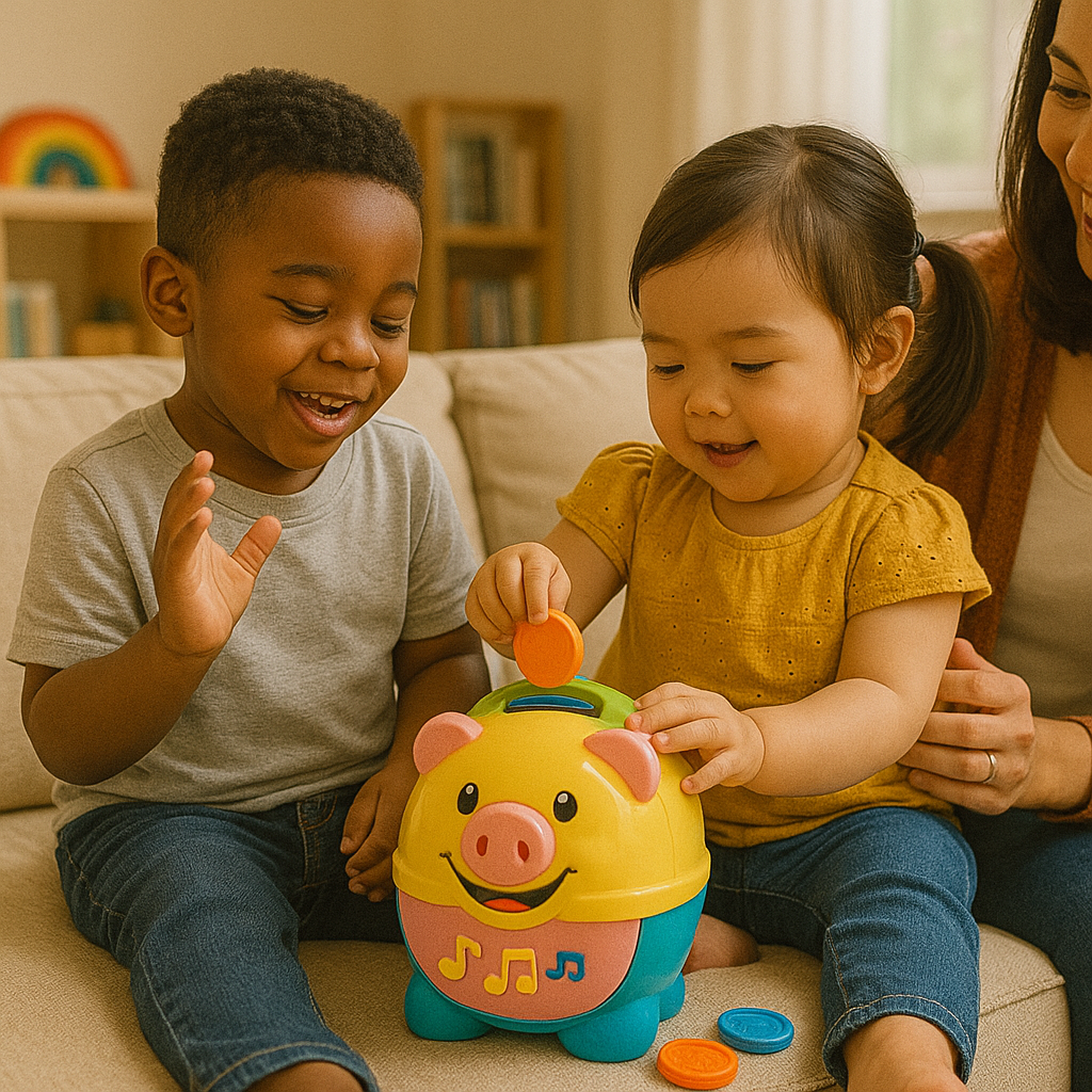 Parent selecting toddler toys