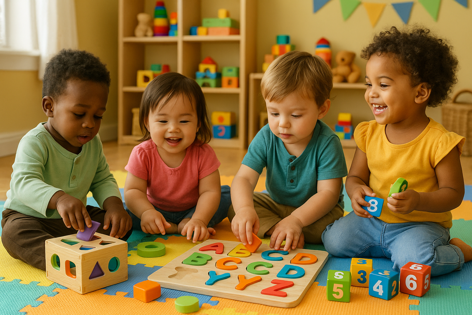 Toddler playing with educational toys