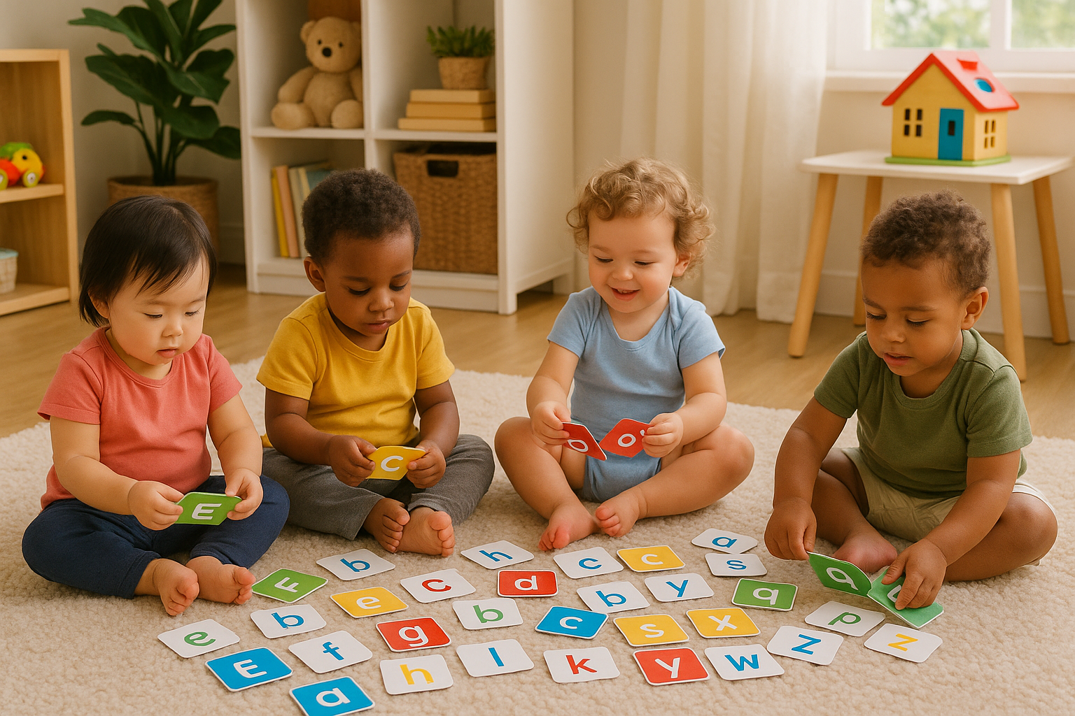 Toddler playing alphabet memory game