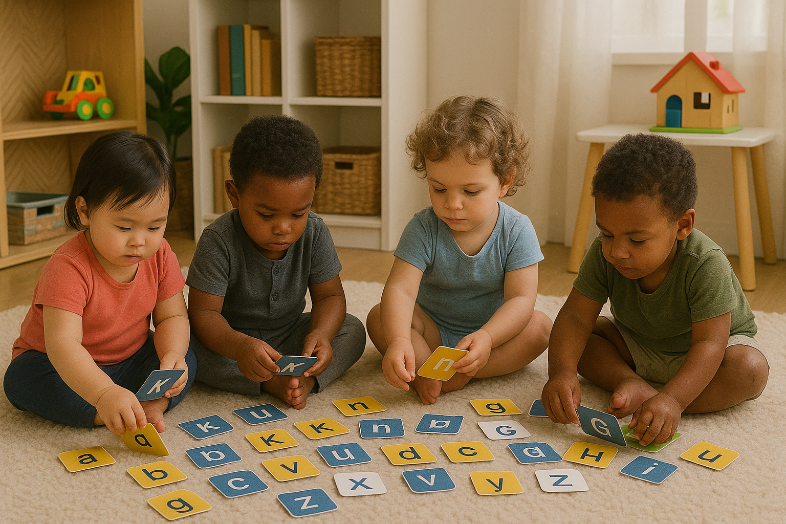 Colorful memory game cards showing uppercase and lowercase letters