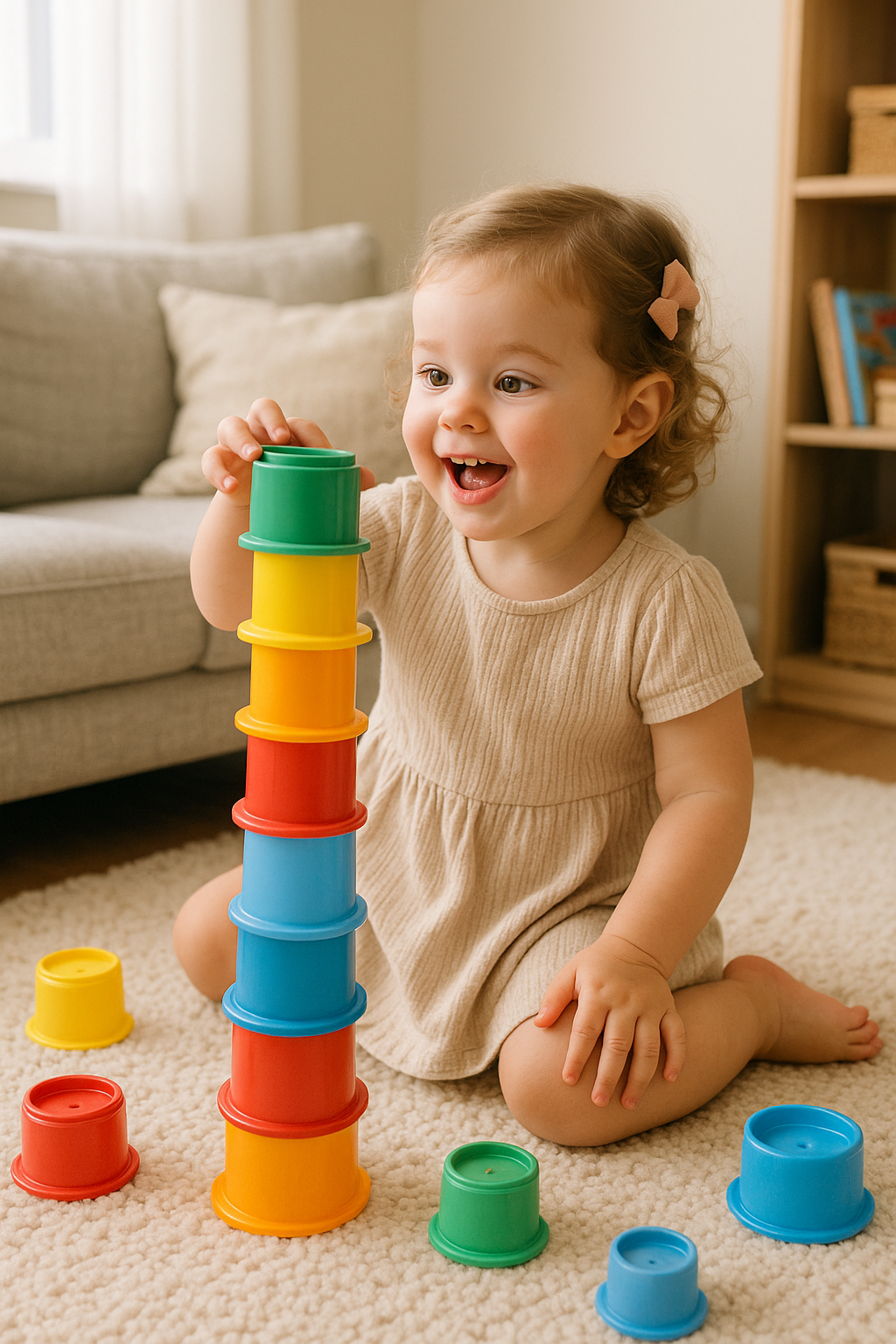 Toddlers using colorful utensils and shaped food