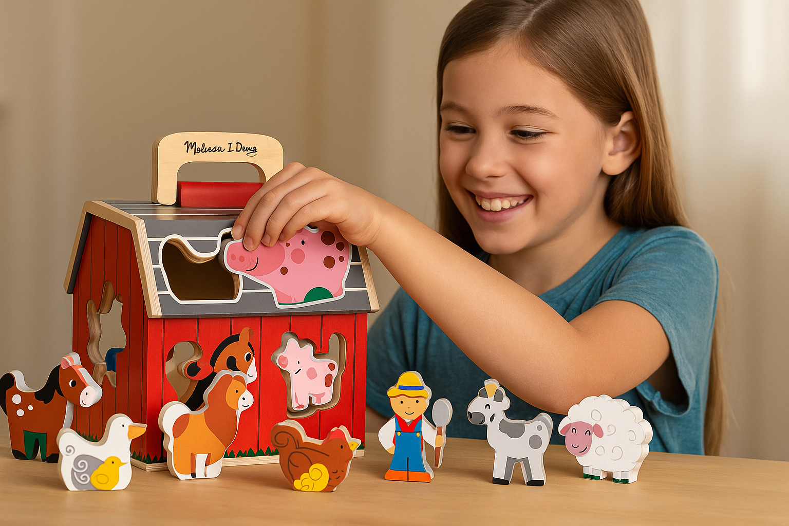Melissa & Doug Take-Along Wooden Toy Barn - 11 Pc Set