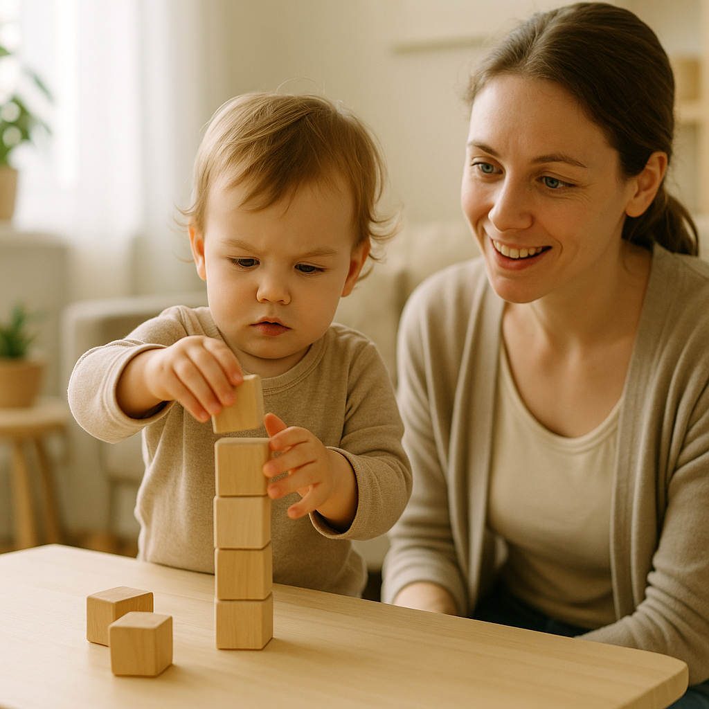 Unlocking Learning Through Play: toddler exploring wooden blocks