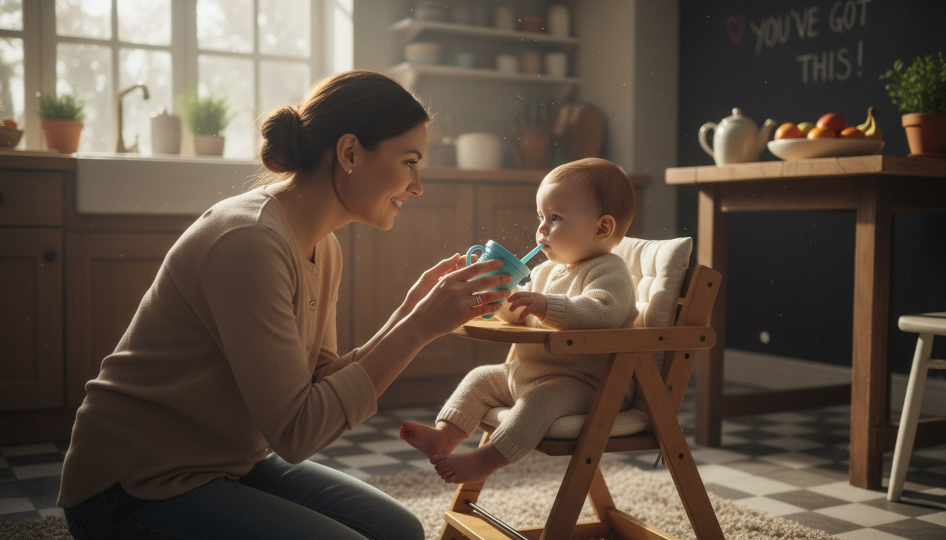 Why Transitioning to a Straw Cup Matters – toddler practicing drinking