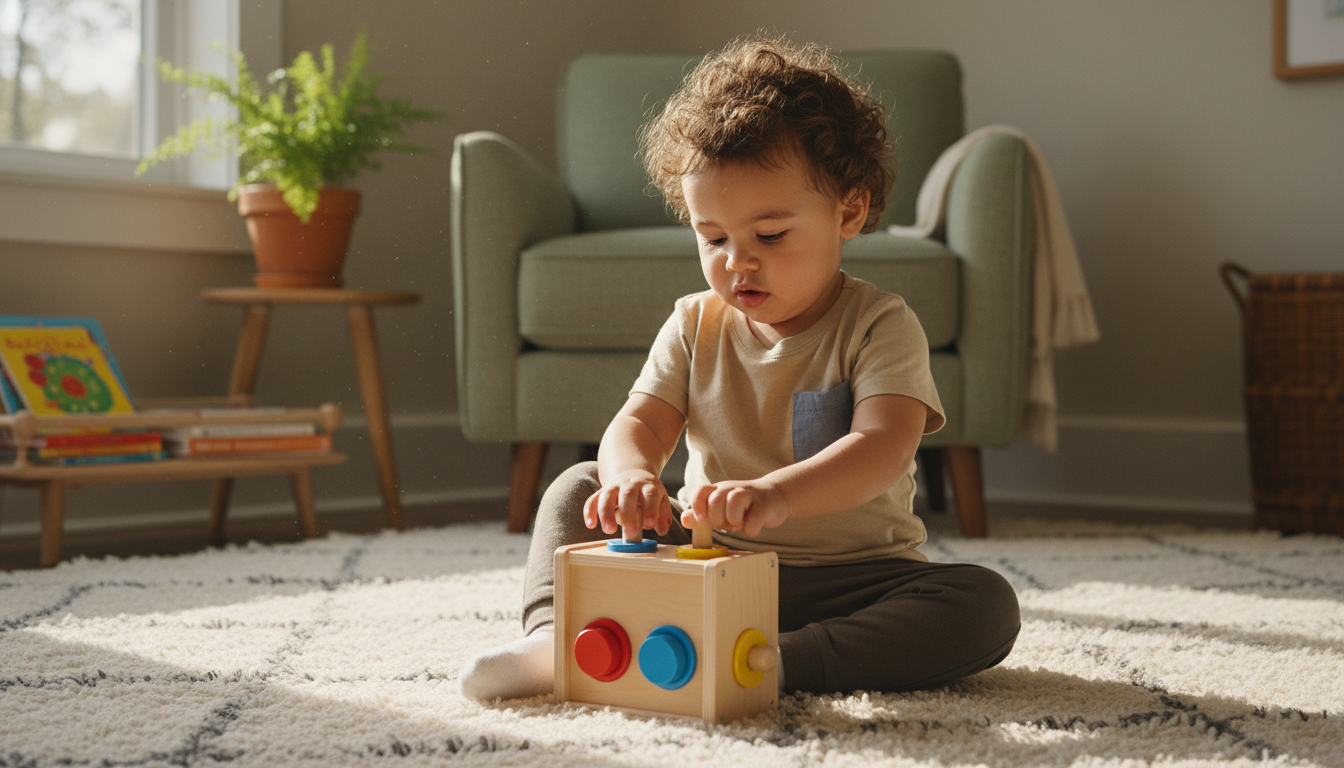 Why Fine Motor, Sensory, and Cognitive Skills Are So Important Now toddler using busy cube