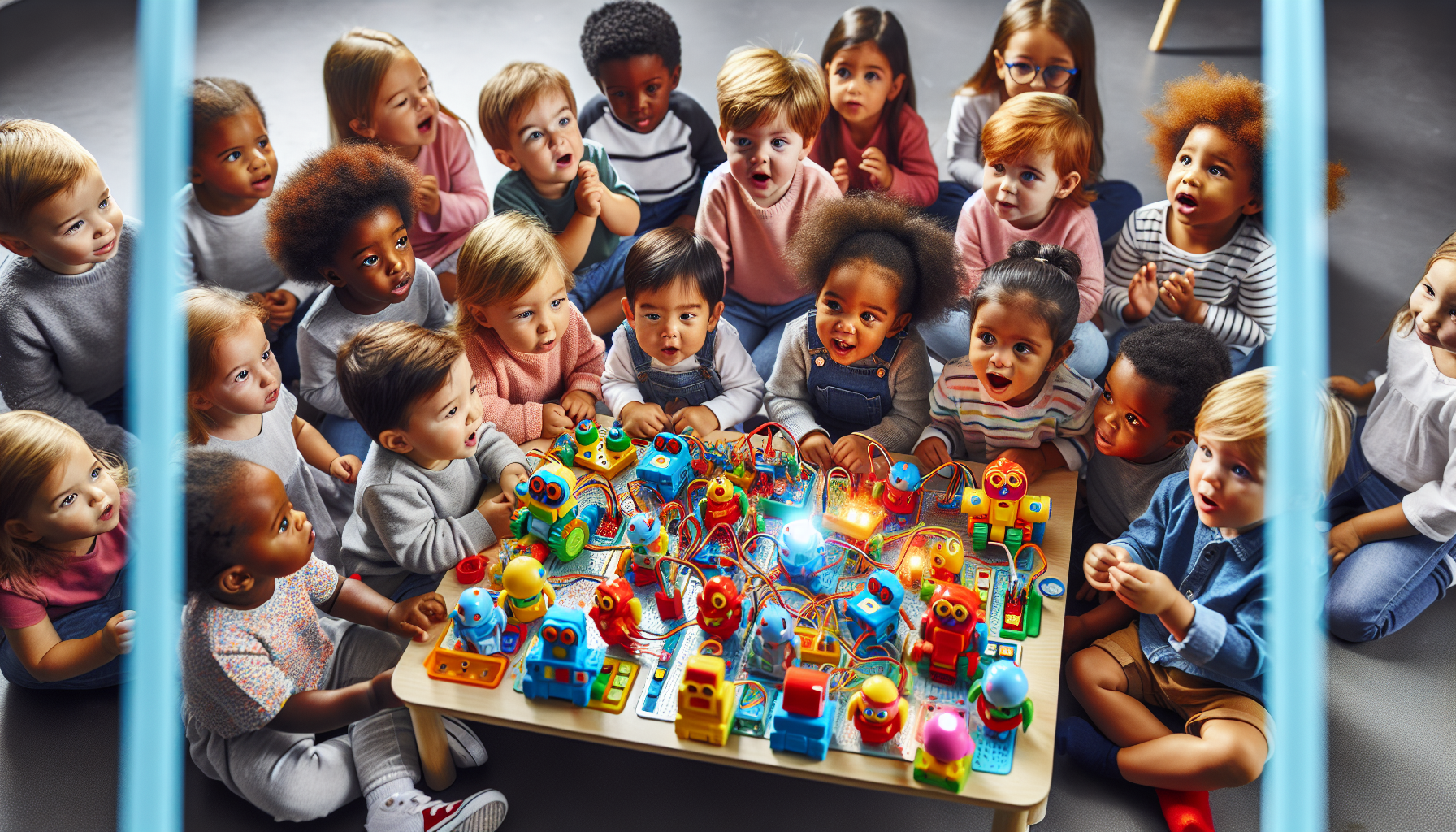 Colorful Snap Circuits pieces with child’s hands