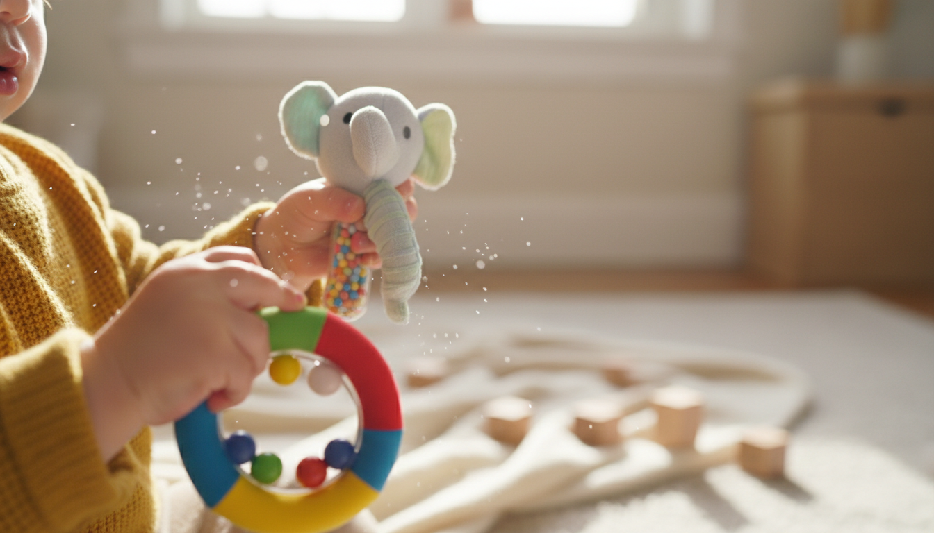 Meet the Bright Starts Oball Shaker Rattle Toy flexible colorful baby rattle