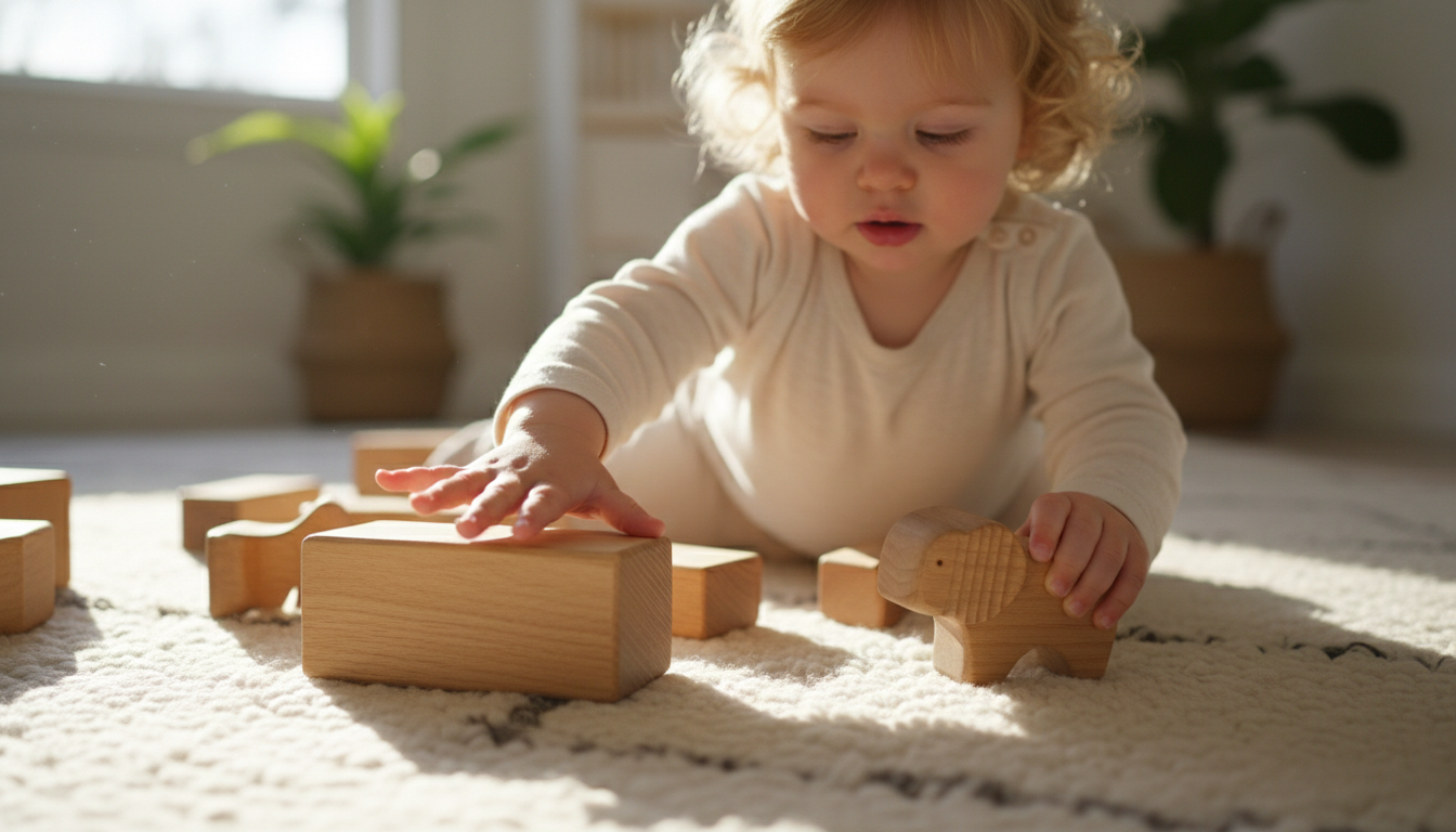 Developmental Benefits of Wooden Activity Cubes for Toddlers toddler playing educational cube