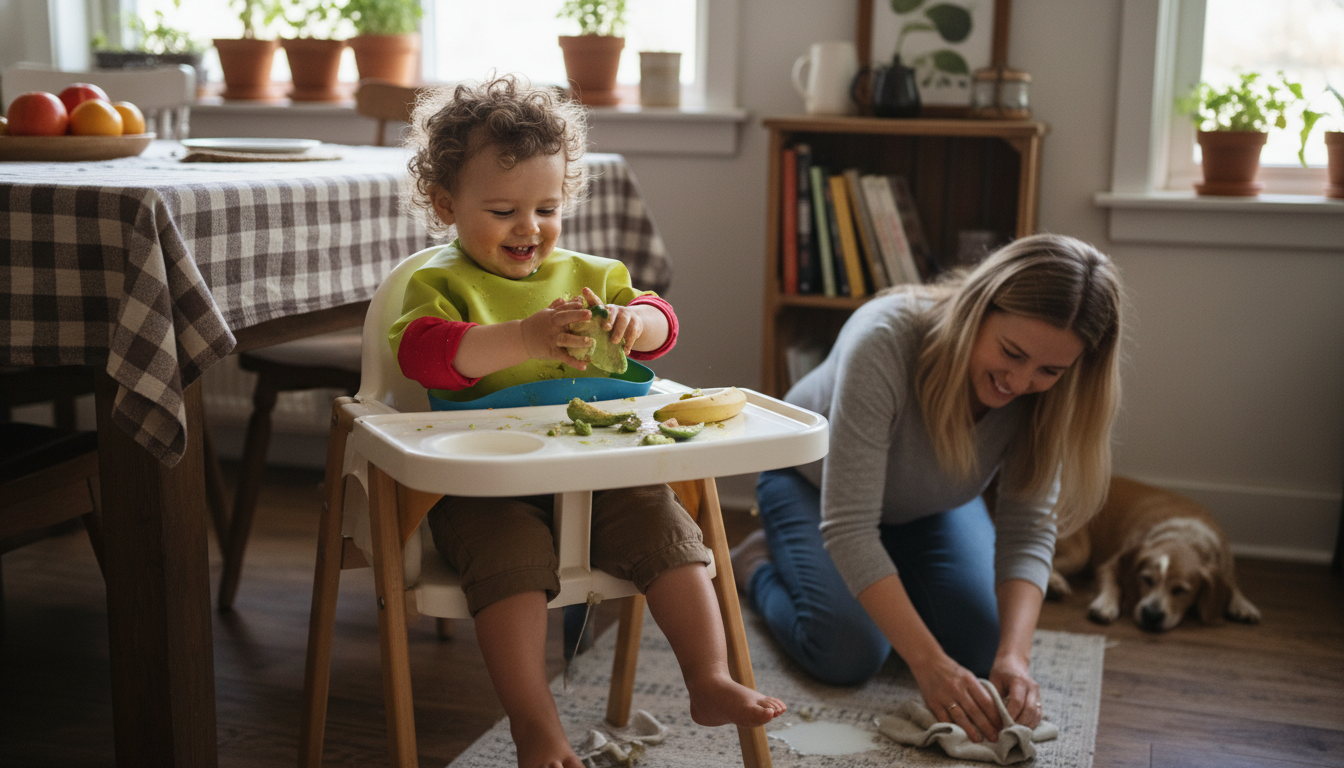 How Jollycub Interactive Dino Toddler Utensils Make Mealtime a Breeze – toddler using utensils