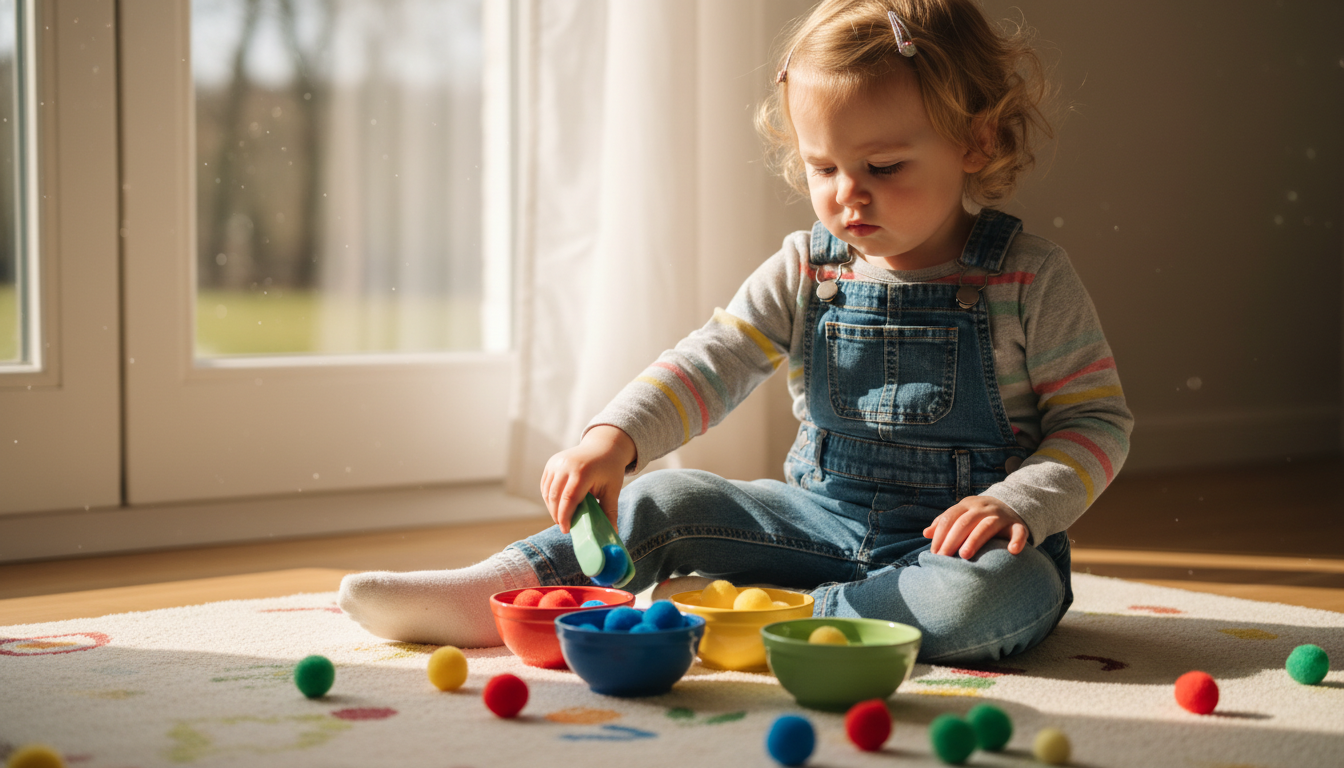 The Montessori Philosophy: Learning Through Play natural wood and child-sized tweezers