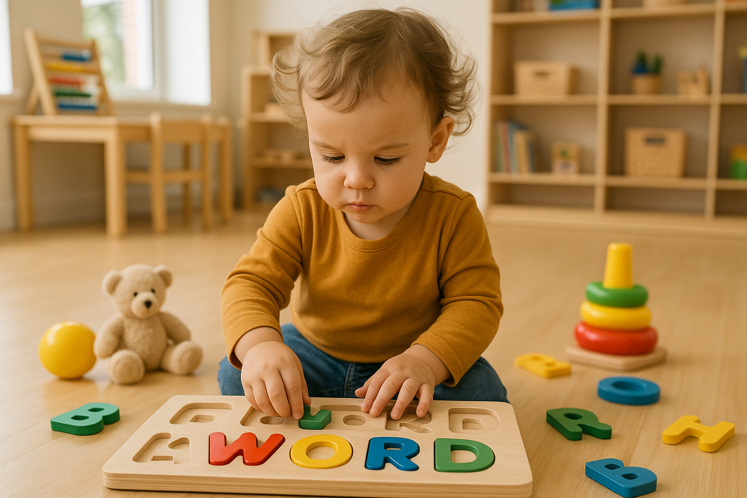 Spotlight on Wooden Spelling Puzzles: Hands-On Learning at Its Best – toddler matching letters to board