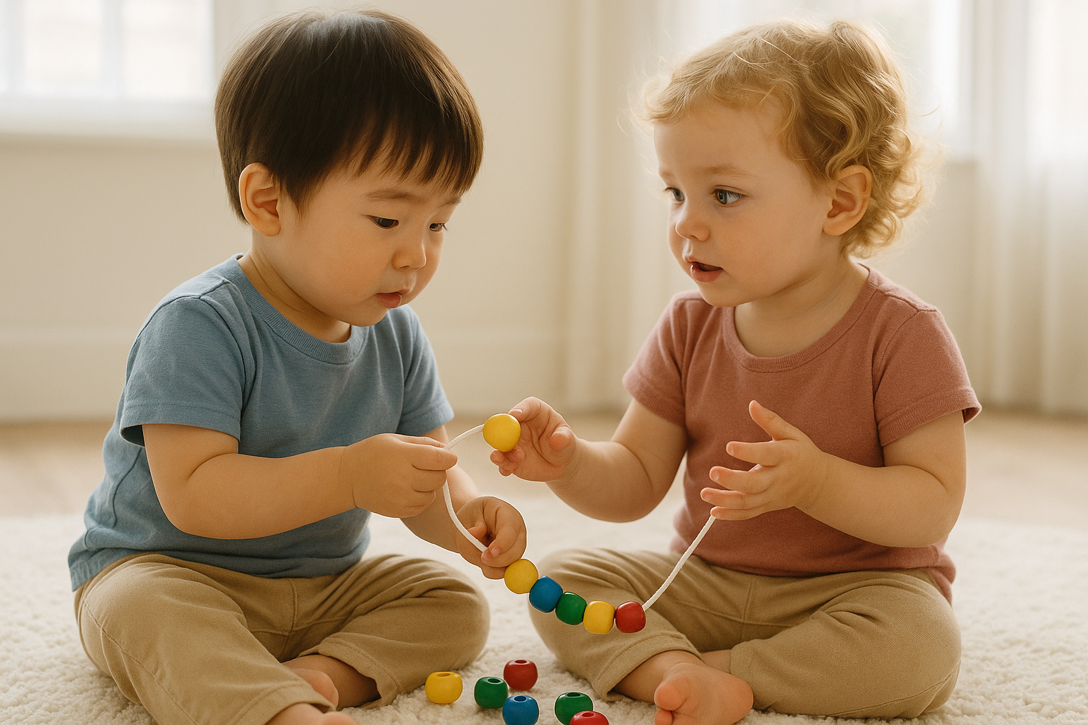 Developmental Benefits of Lacing Beads and Related Toys – toddler sorting and lacing colorful beads