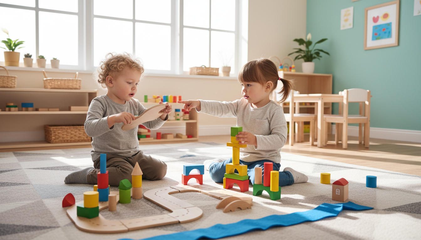 Exploring the Fat Brain Toys My Town Block Set for Preschoolers – child building town blocks and puzzle