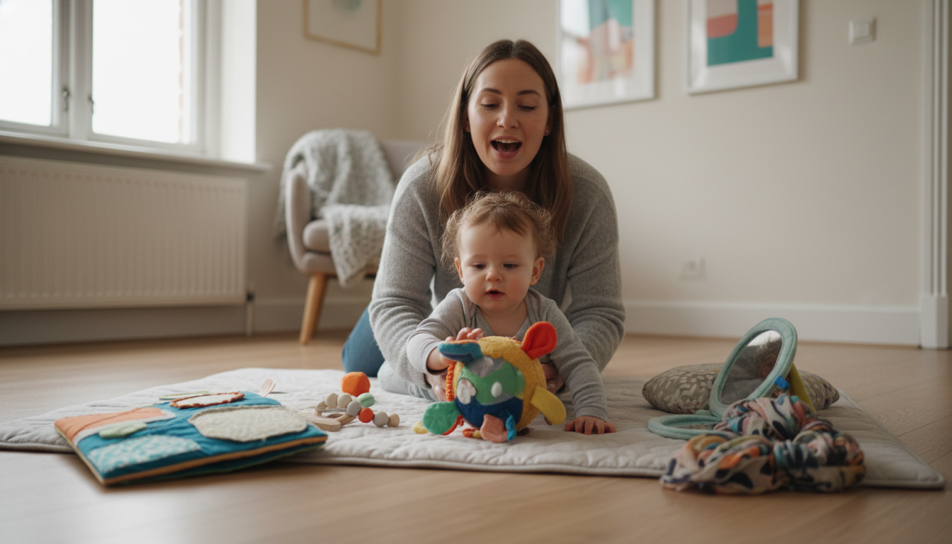 Spotlight: Infinno Baby Wrist Rattle Socks and Foot Finder Set: colorful wrist rattle set on baby