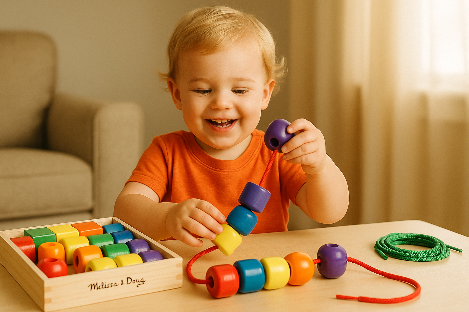 Melissa & Doug Primary Lacing Beads with 30 Wooden Beads