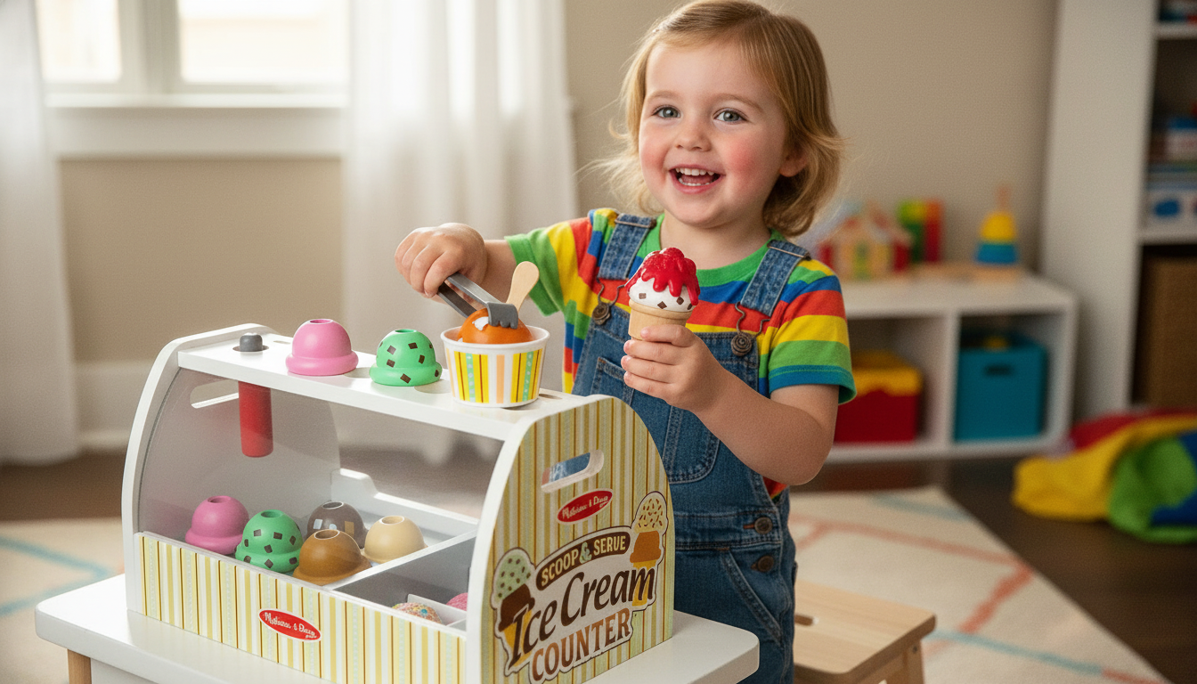 Melissa & Doug Wooden Ice Cream Counter Playset