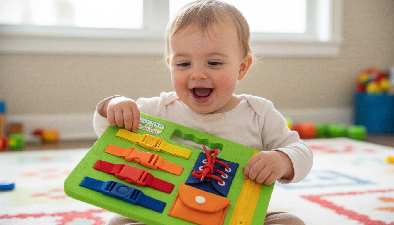 Buckle Toys Green Busy Board for Toddlers