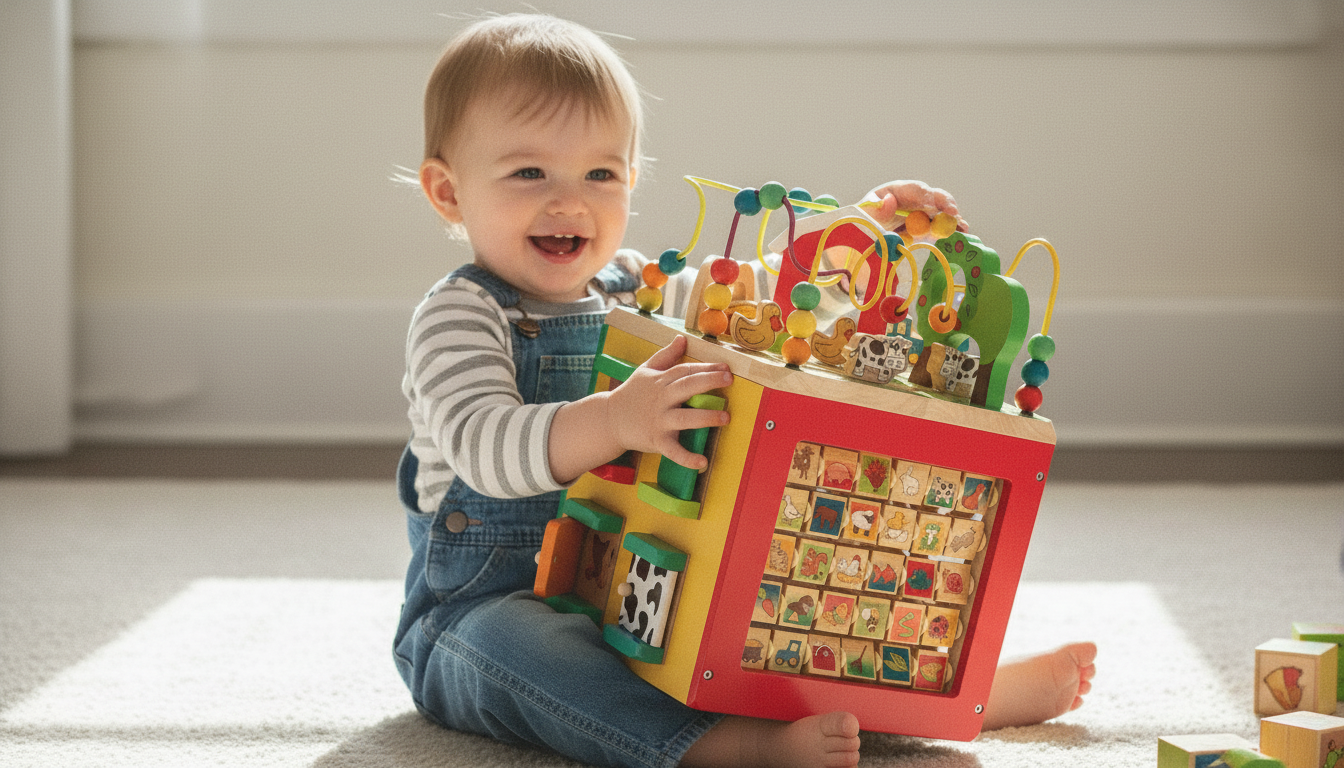 Battat Farm-Themed Wooden Activity Cube for Toddlers