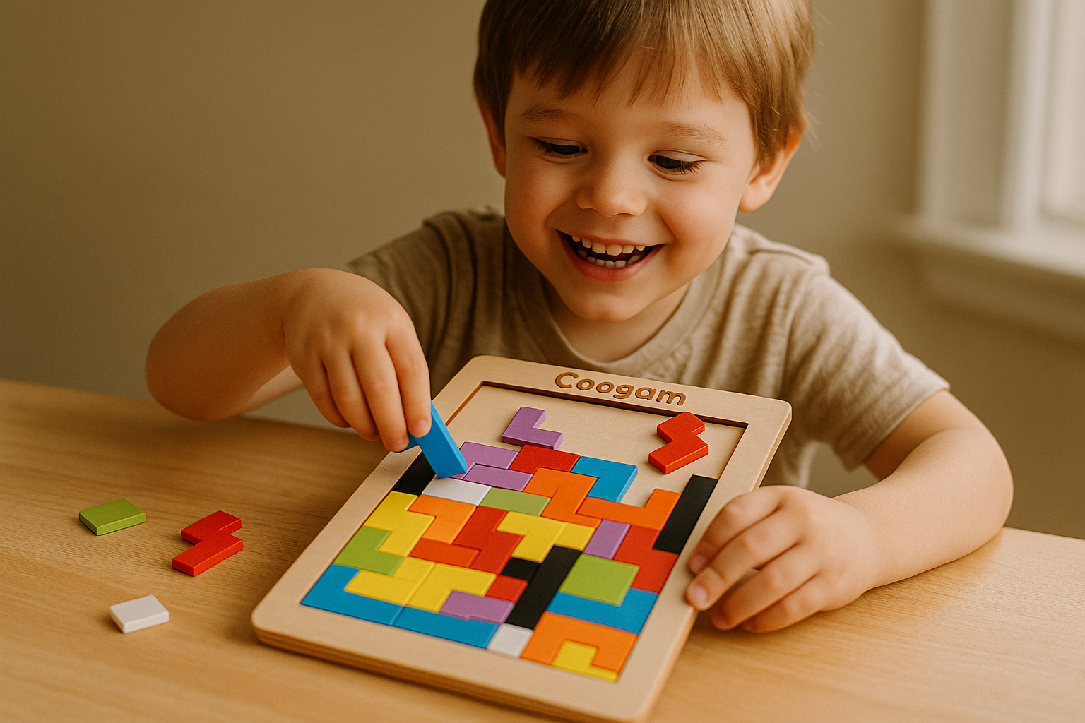 Coogam Wooden Tangram Puzzle Blocks Set