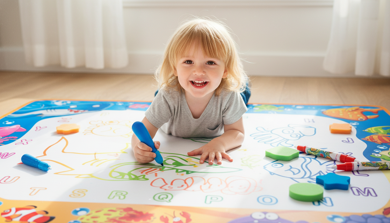 Water Doodle Mat with Magic Pens for Kids Ages 3-7